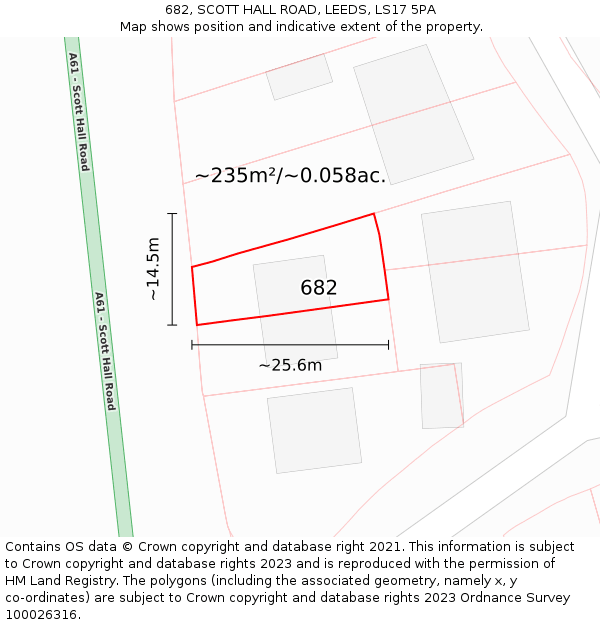 682, SCOTT HALL ROAD, LEEDS, LS17 5PA: Plot and title map