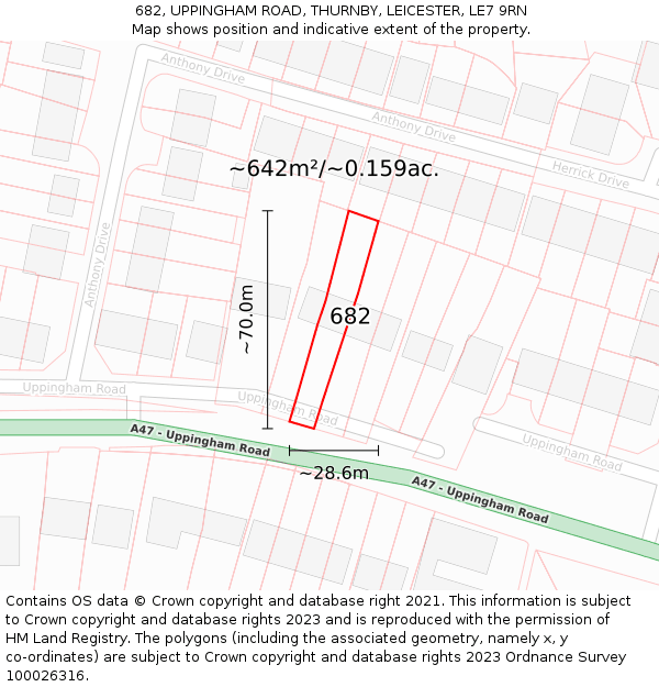 682, UPPINGHAM ROAD, THURNBY, LEICESTER, LE7 9RN: Plot and title map