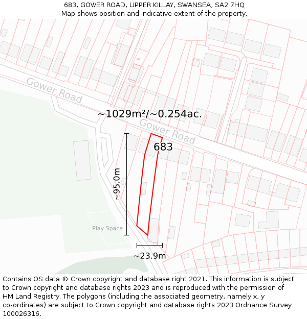 683, GOWER ROAD, UPPER KILLAY, SWANSEA, SA2 7HQ: Plot and title map