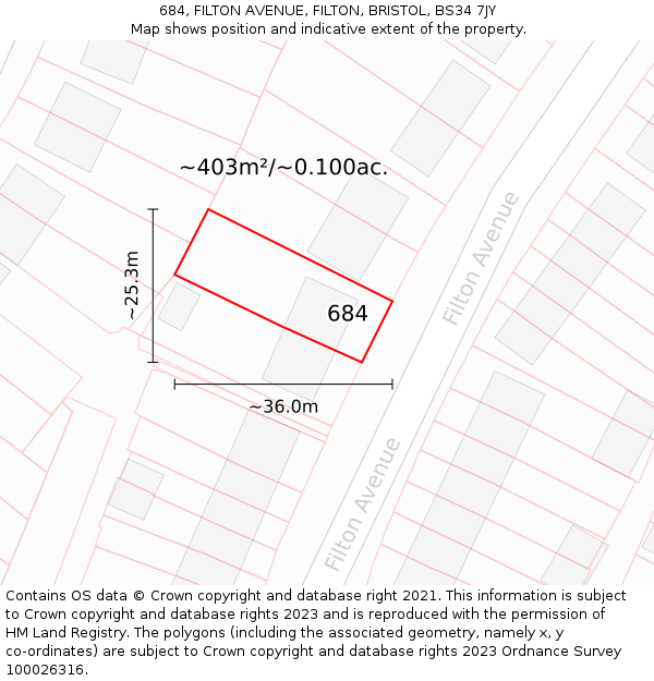 684, FILTON AVENUE, FILTON, BRISTOL, BS34 7JY: Plot and title map