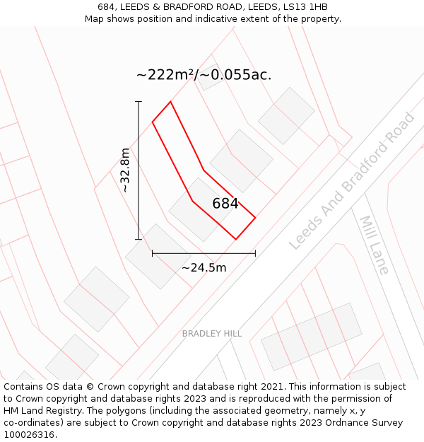 684, LEEDS & BRADFORD ROAD, LEEDS, LS13 1HB: Plot and title map