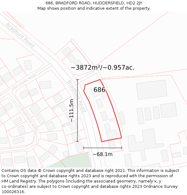 686, BRADFORD ROAD, HUDDERSFIELD, HD2 2JY: Plot and title map