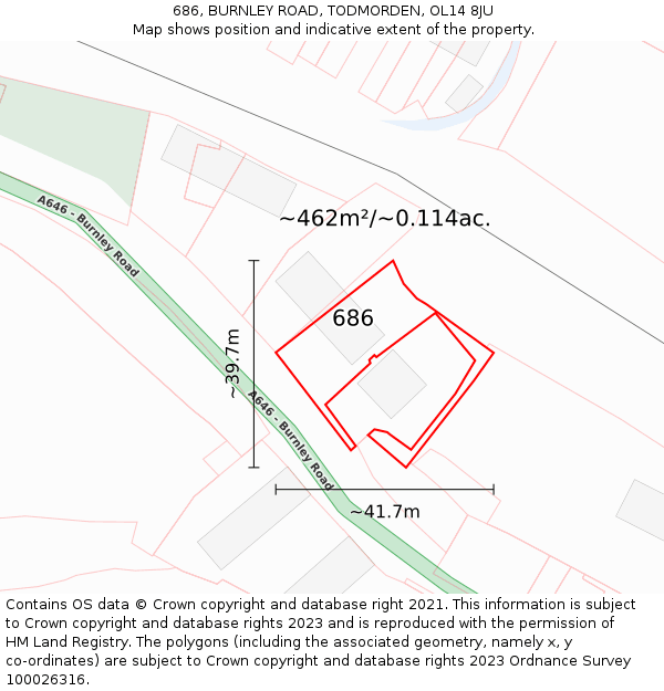 686, BURNLEY ROAD, TODMORDEN, OL14 8JU: Plot and title map