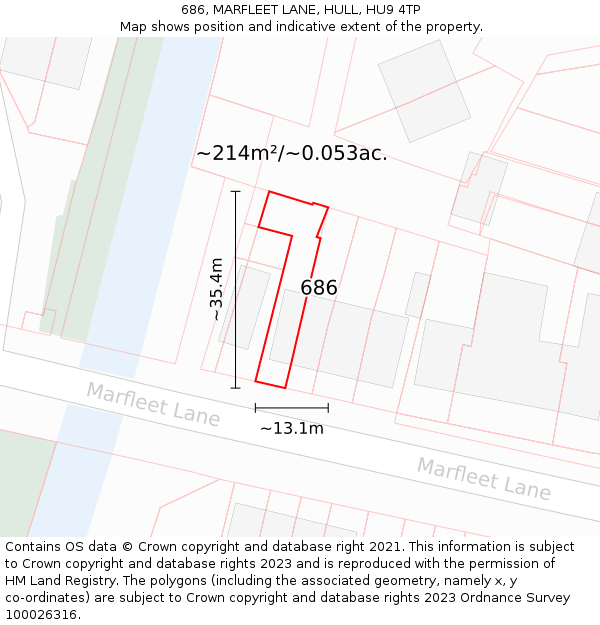 686, MARFLEET LANE, HULL, HU9 4TP: Plot and title map