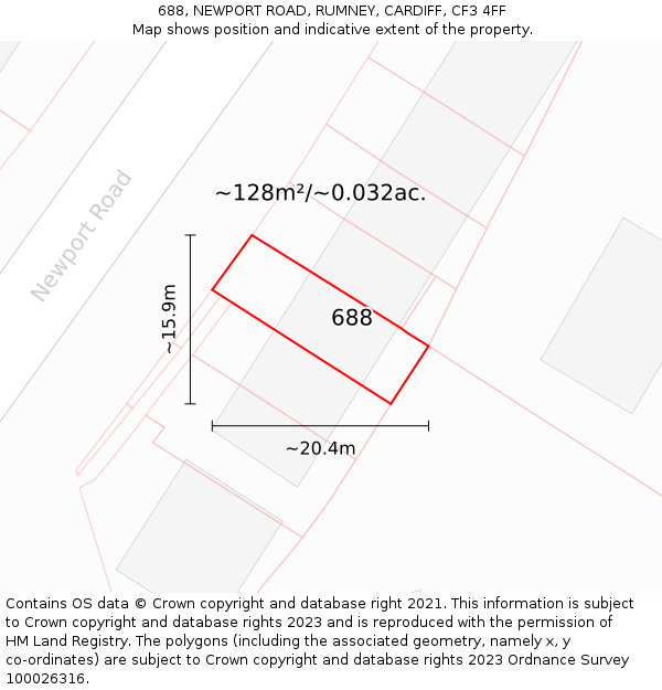 688, NEWPORT ROAD, RUMNEY, CARDIFF, CF3 4FF: Plot and title map