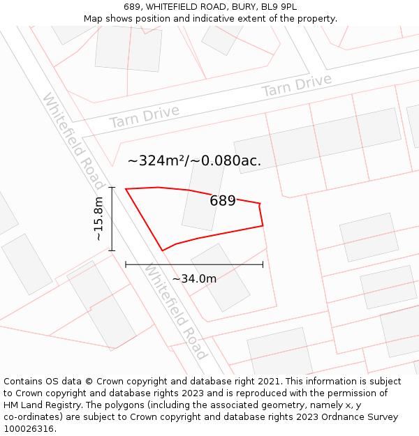 689, WHITEFIELD ROAD, BURY, BL9 9PL: Plot and title map