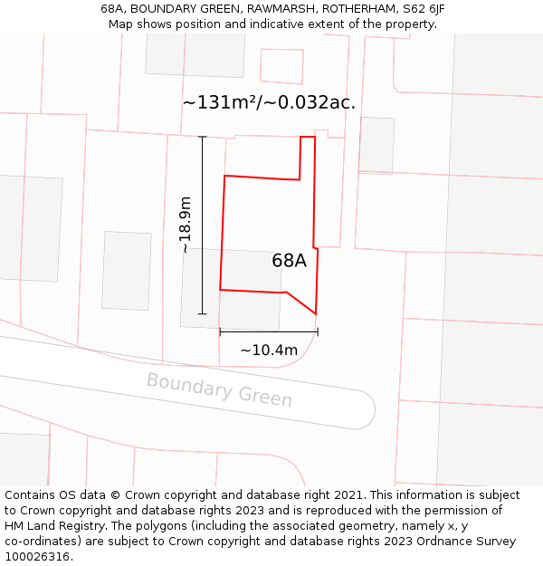 68A, BOUNDARY GREEN, RAWMARSH, ROTHERHAM, S62 6JF: Plot and title map