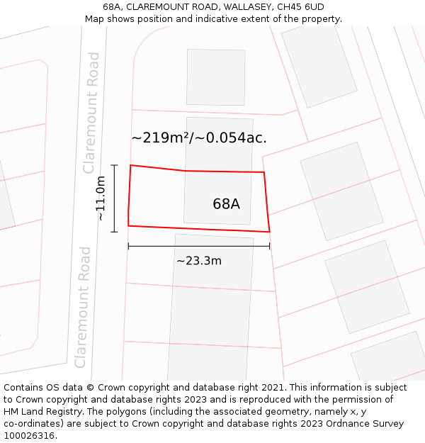 68A, CLAREMOUNT ROAD, WALLASEY, CH45 6UD: Plot and title map