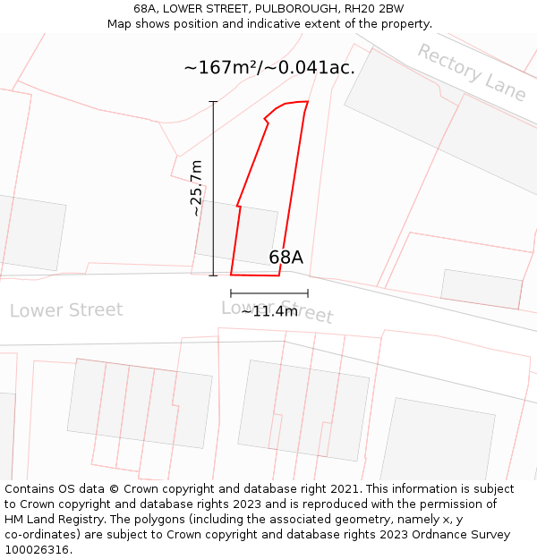 68A, LOWER STREET, PULBOROUGH, RH20 2BW: Plot and title map