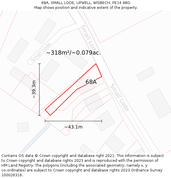 68A, SMALL LODE, UPWELL, WISBECH, PE14 9BG: Plot and title map