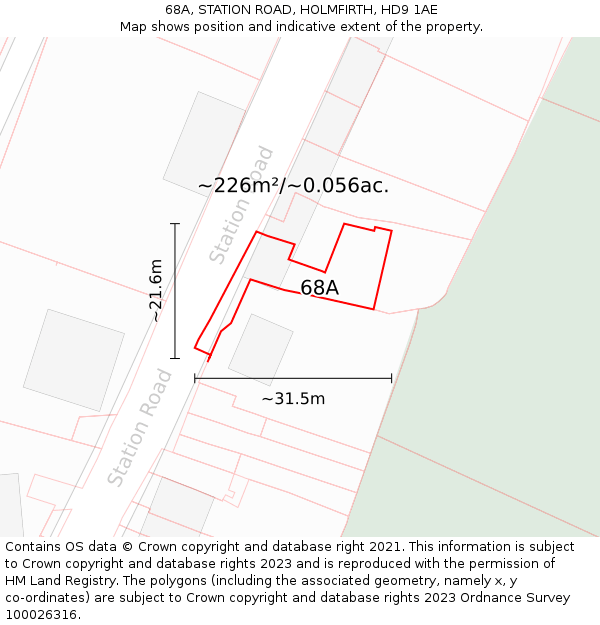 68A, STATION ROAD, HOLMFIRTH, HD9 1AE: Plot and title map