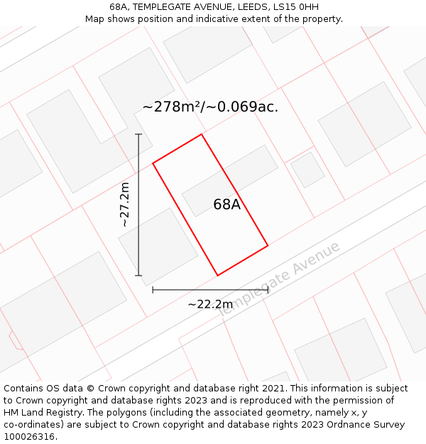 68A, TEMPLEGATE AVENUE, LEEDS, LS15 0HH: Plot and title map