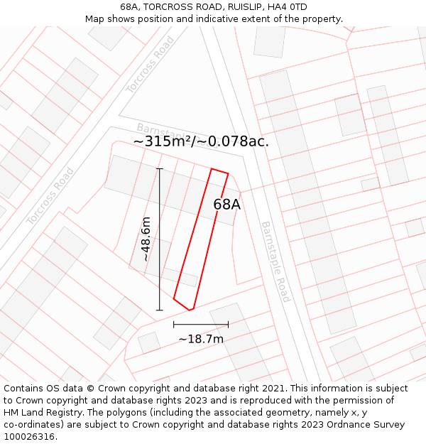 68A, TORCROSS ROAD, RUISLIP, HA4 0TD: Plot and title map