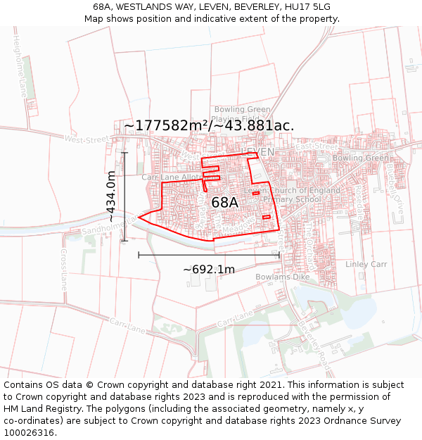 68A, WESTLANDS WAY, LEVEN, BEVERLEY, HU17 5LG: Plot and title map