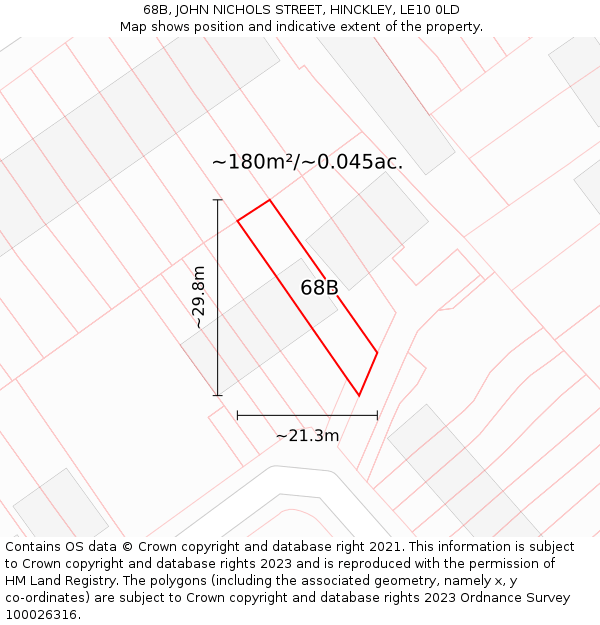 68B, JOHN NICHOLS STREET, HINCKLEY, LE10 0LD: Plot and title map