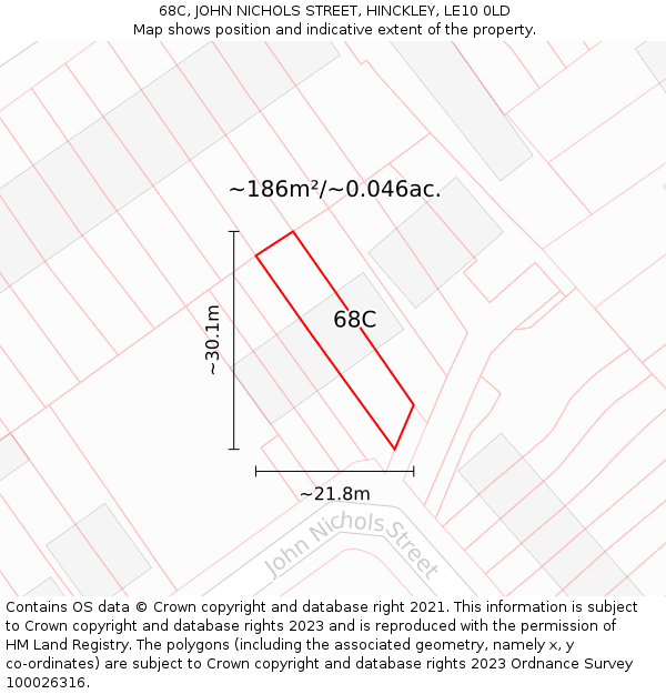 68C, JOHN NICHOLS STREET, HINCKLEY, LE10 0LD: Plot and title map
