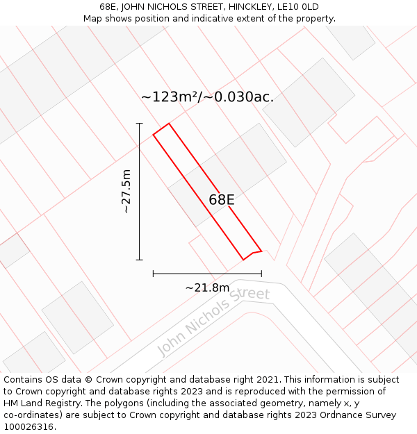 68E, JOHN NICHOLS STREET, HINCKLEY, LE10 0LD: Plot and title map