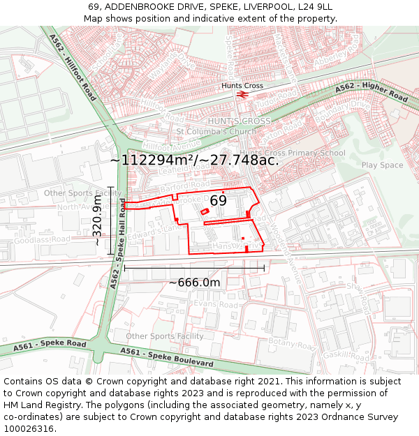 69, ADDENBROOKE DRIVE, SPEKE, LIVERPOOL, L24 9LL: Plot and title map