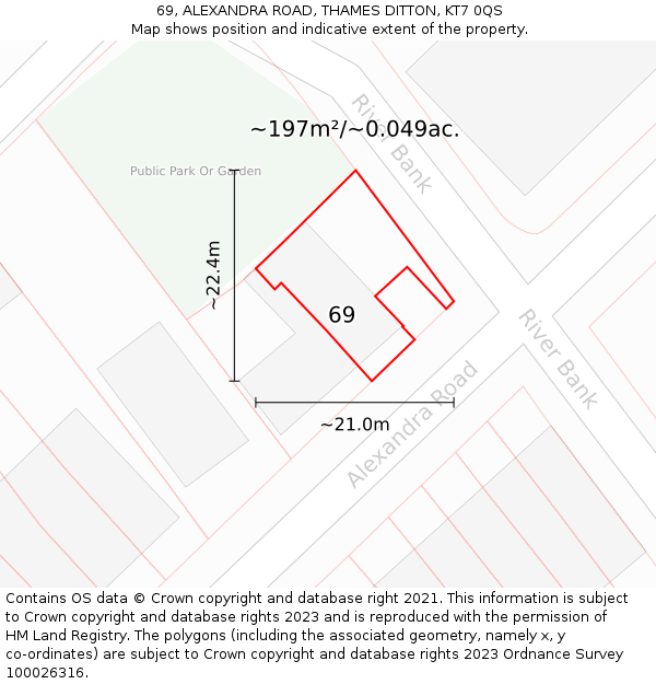 69, ALEXANDRA ROAD, THAMES DITTON, KT7 0QS: Plot and title map