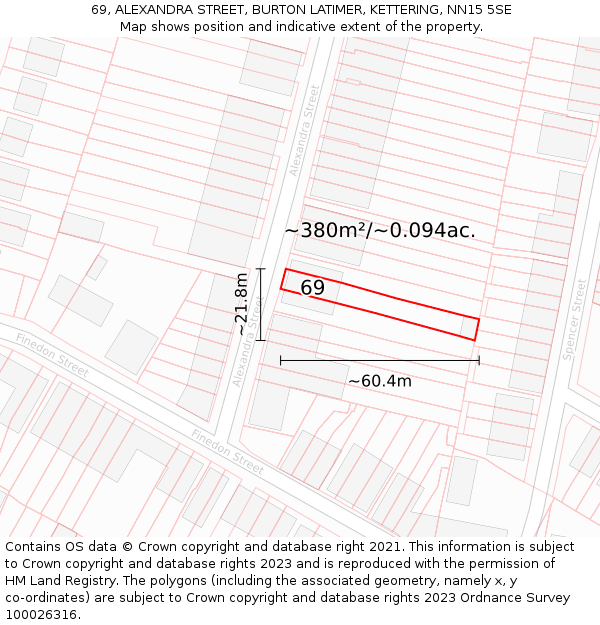 69, ALEXANDRA STREET, BURTON LATIMER, KETTERING, NN15 5SE: Plot and title map