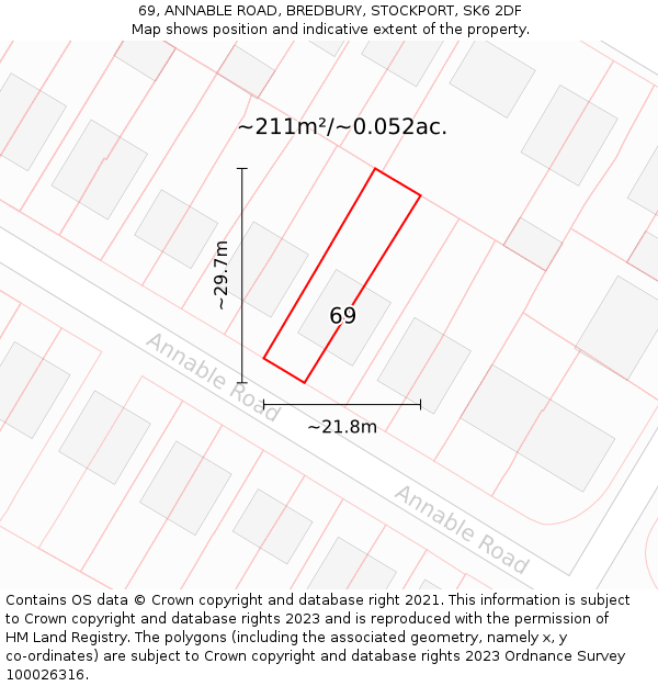 69, ANNABLE ROAD, BREDBURY, STOCKPORT, SK6 2DF: Plot and title map