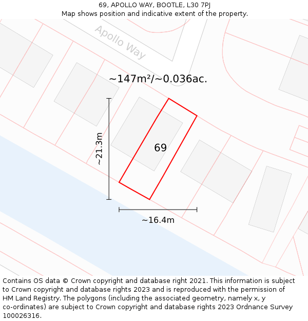 69, APOLLO WAY, BOOTLE, L30 7PJ: Plot and title map