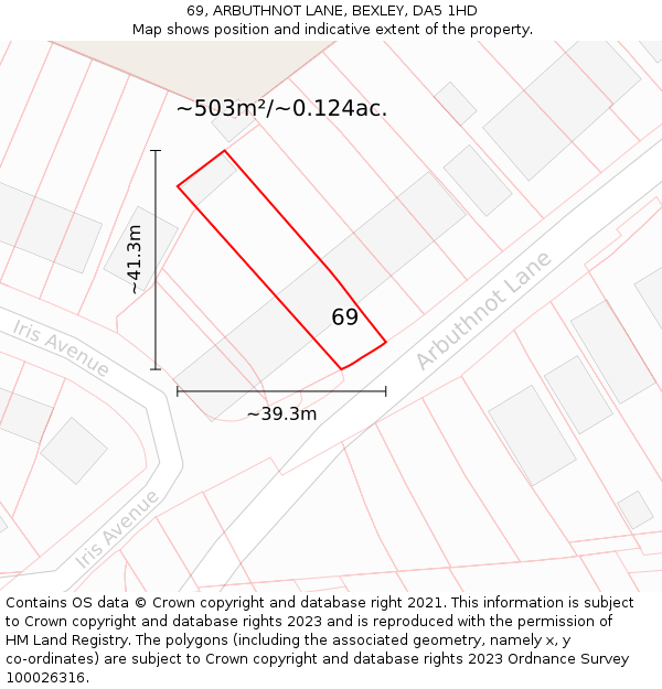 69, ARBUTHNOT LANE, BEXLEY, DA5 1HD: Plot and title map