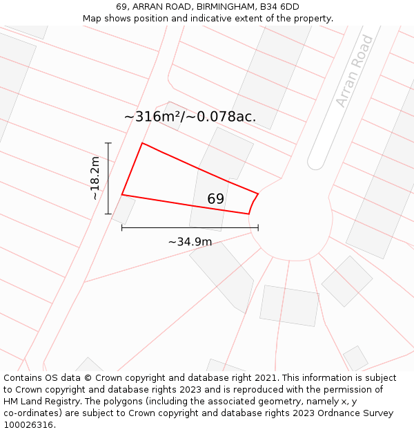 69, ARRAN ROAD, BIRMINGHAM, B34 6DD: Plot and title map