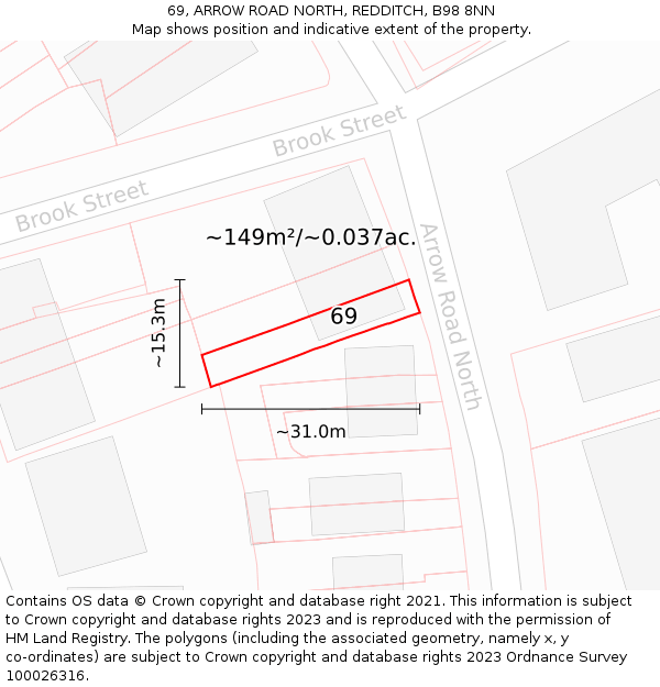 69, ARROW ROAD NORTH, REDDITCH, B98 8NN: Plot and title map