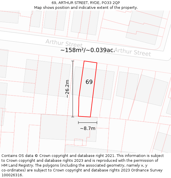 69, ARTHUR STREET, RYDE, PO33 2QP: Plot and title map