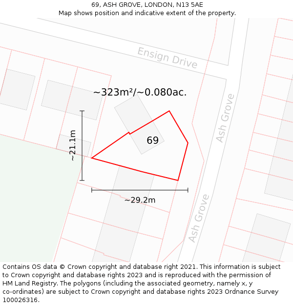69, ASH GROVE, LONDON, N13 5AE: Plot and title map