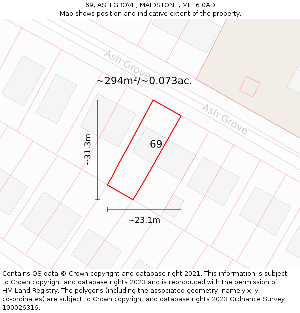 69, ASH GROVE, MAIDSTONE, ME16 0AD: Plot and title map