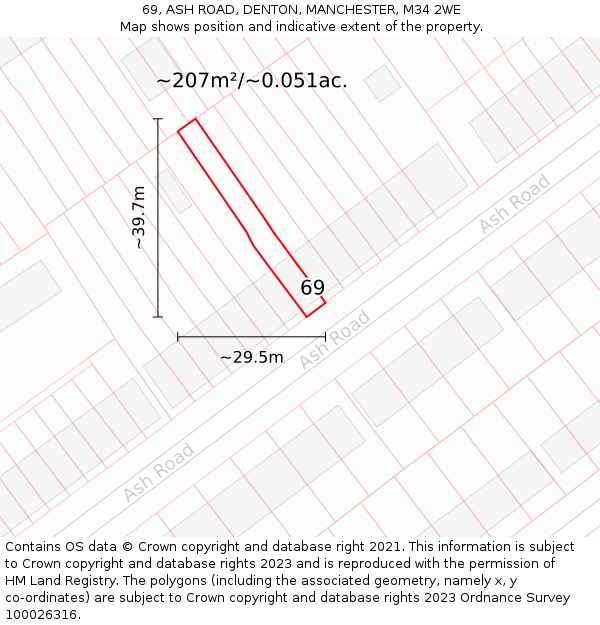 69, ASH ROAD, DENTON, MANCHESTER, M34 2WE: Plot and title map