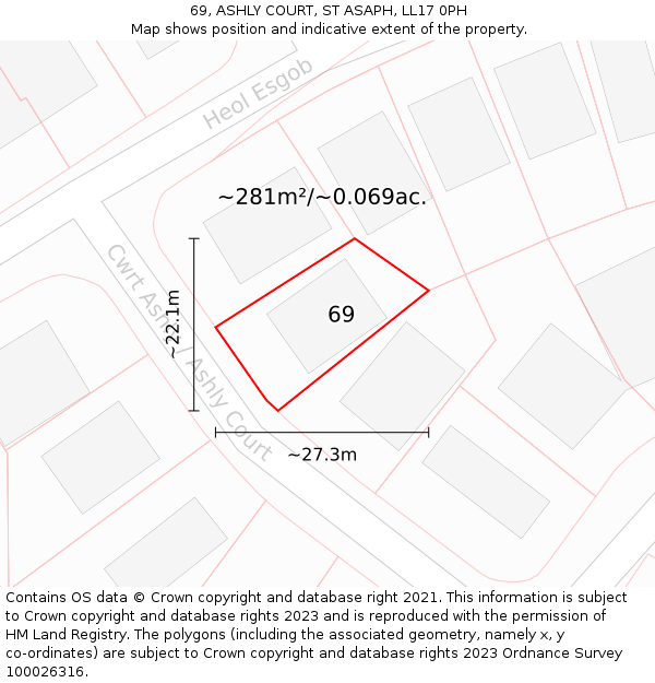 69, ASHLY COURT, ST ASAPH, LL17 0PH: Plot and title map