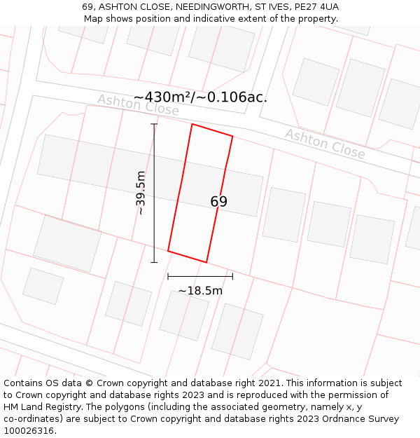 69, ASHTON CLOSE, NEEDINGWORTH, ST IVES, PE27 4UA: Plot and title map