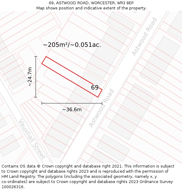69, ASTWOOD ROAD, WORCESTER, WR3 8EP: Plot and title map