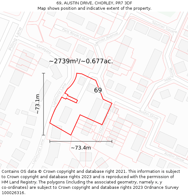 69, AUSTIN DRIVE, CHORLEY, PR7 3DF: Plot and title map