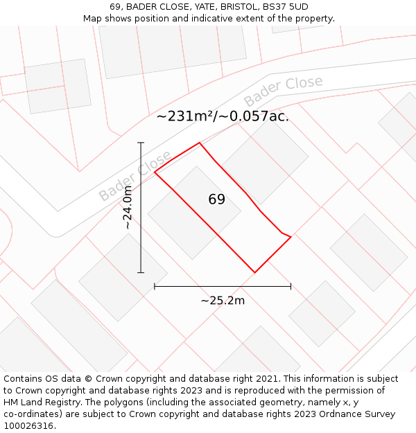 69, BADER CLOSE, YATE, BRISTOL, BS37 5UD: Plot and title map