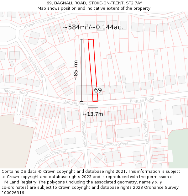 69, BAGNALL ROAD, STOKE-ON-TRENT, ST2 7AY: Plot and title map