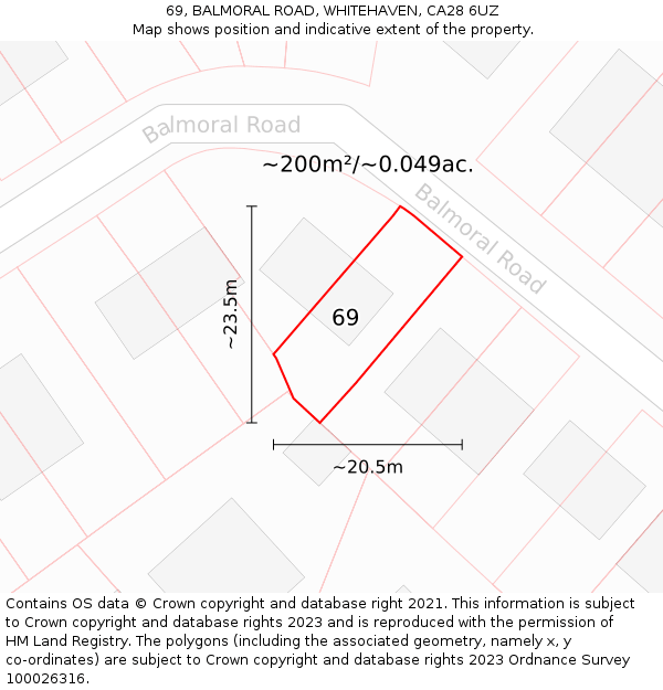 69, BALMORAL ROAD, WHITEHAVEN, CA28 6UZ: Plot and title map