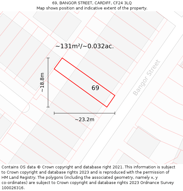 69, BANGOR STREET, CARDIFF, CF24 3LQ: Plot and title map