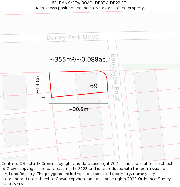 69, BANK VIEW ROAD, DERBY, DE22 1EL: Plot and title map