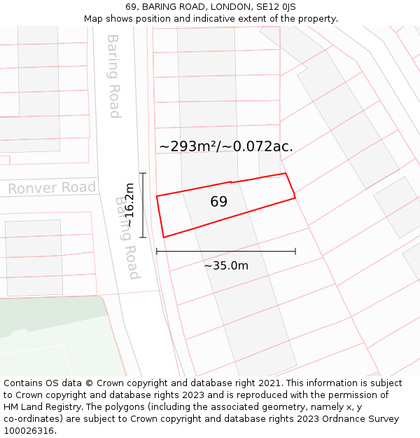 69, BARING ROAD, LONDON, SE12 0JS: Plot and title map