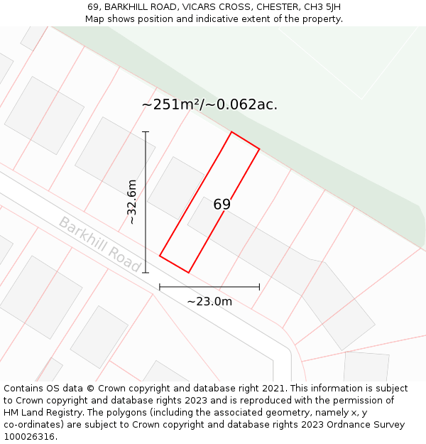 69, BARKHILL ROAD, VICARS CROSS, CHESTER, CH3 5JH: Plot and title map