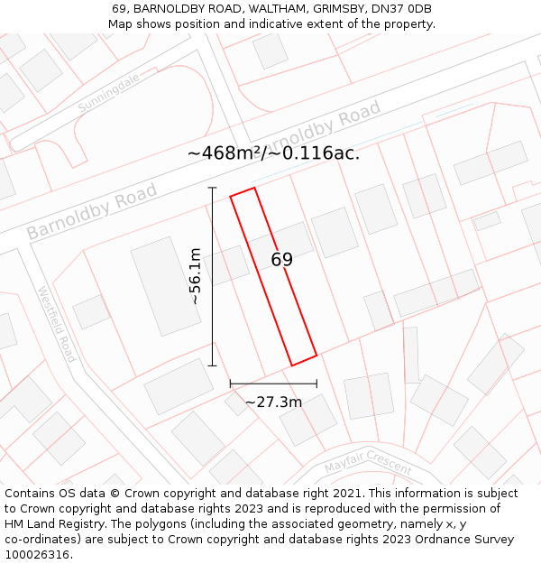 69, BARNOLDBY ROAD, WALTHAM, GRIMSBY, DN37 0DB: Plot and title map