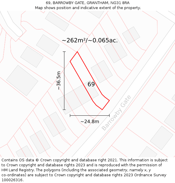 69, BARROWBY GATE, GRANTHAM, NG31 8RA: Plot and title map