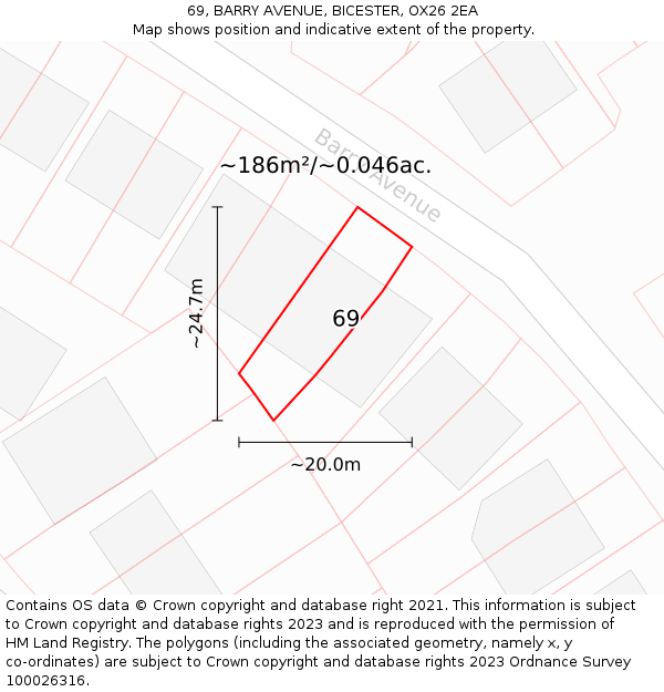 69, BARRY AVENUE, BICESTER, OX26 2EA: Plot and title map