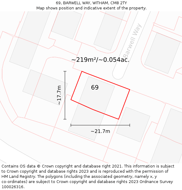 69, BARWELL WAY, WITHAM, CM8 2TY: Plot and title map