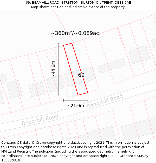 69, BEAMHILL ROAD, STRETTON, BURTON-ON-TRENT, DE13 0AE: Plot and title map