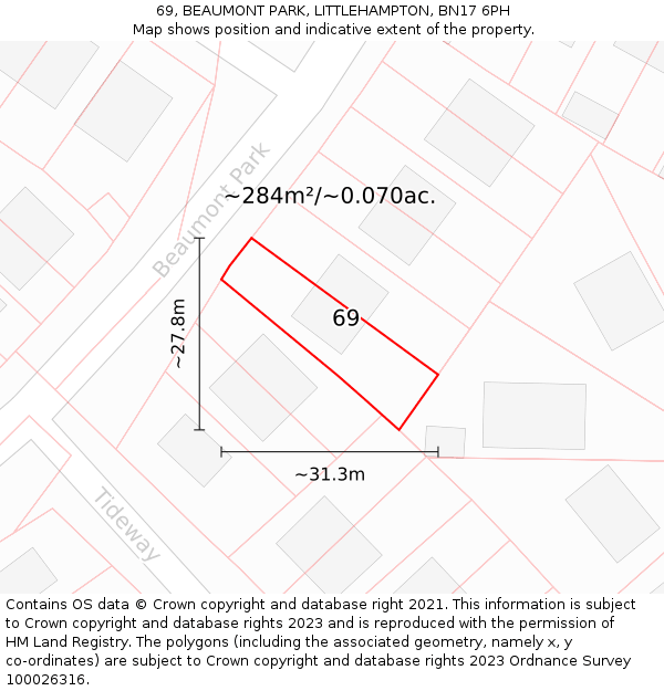69, BEAUMONT PARK, LITTLEHAMPTON, BN17 6PH: Plot and title map